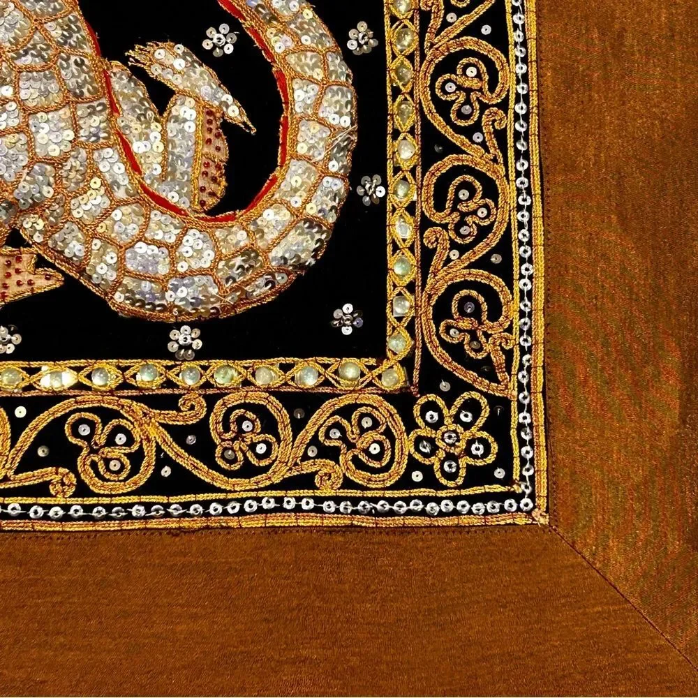 Large Asian Embroidery Sequin Art Tapestry Dragon Kalaga Wall Hanging
